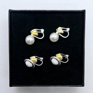 2 Pairs - Clip on Faux Pearl Earrings